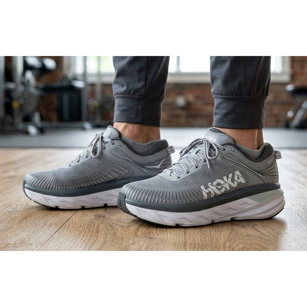 Hoka Bondi 7 Running Shoes Mens 13 Grey Low Top Max Cushion Sneakers